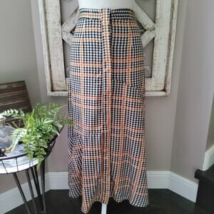 AGB Women's Petite Hidden Button Front Geometric Print Ruffle Hem Maxi Skirt